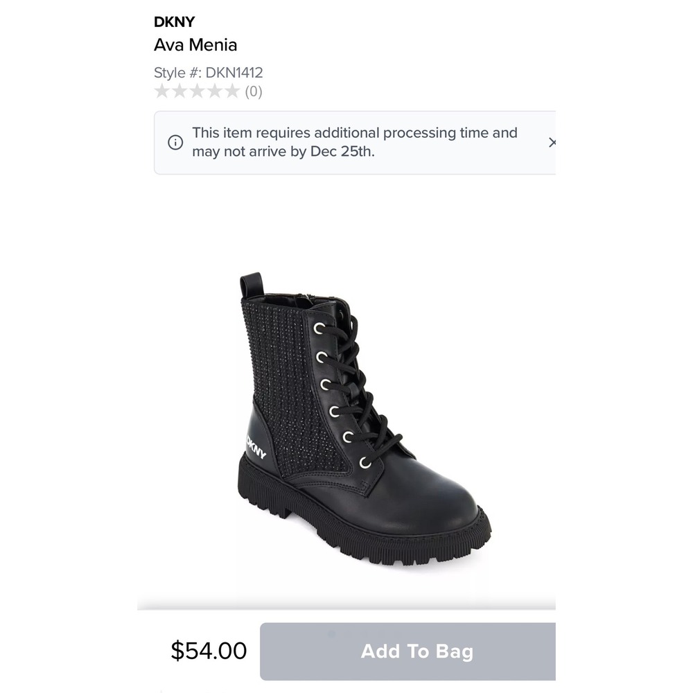 DKNY Kids Black Ava Menia Combat Boots Rhinestone Cuff Side Zip Lace Up Sz 2 NEW - Picture 15 of 15